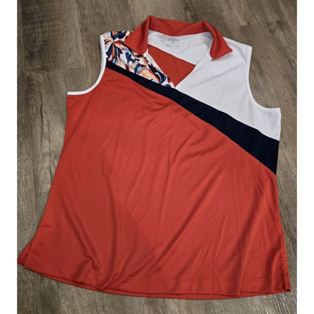 Monterey Club Womens Sleeveless‎ Golf Polo Red White Blue DrySwing Sz XL
